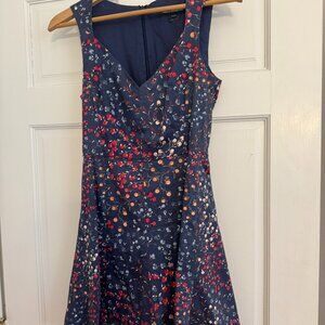 French Connection Frances Berry Blue Red Orange V-Neck A-Line Dress